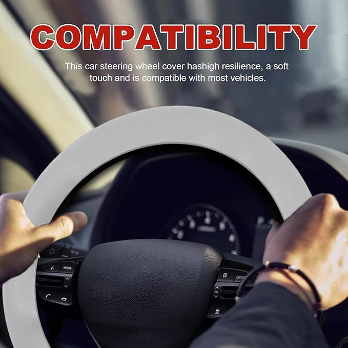 Silicone Steering Wheel Cover - Thicker Universal Stretchy & Anti-Slip Grips, Universal Fit 14"-16" Silicone Steering Wheel Protector for Men and Women, Car Interior Accessory (Gray)