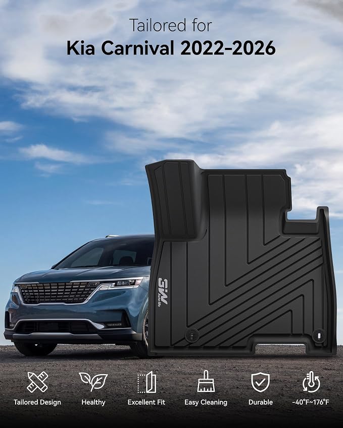 3W Floor Mats & Seatback Mats & Cargo Liner for Kia-Carnival 2022-2026(Only Fit Gas),Custom Fit All Weather TPE Full Set Floor Liner Trunk Mat with Backrest Mats Accessoires, Black