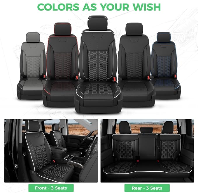 Custom Seat Covers for 2019-2026 Silverado/Sierra 1500 Crew Cab | Fits 2500/3500HD 2020-2026, Jump Seat Cover(armrest storage only), Faux leather, Waterproof, Scratch-resistant, Easy-clean
