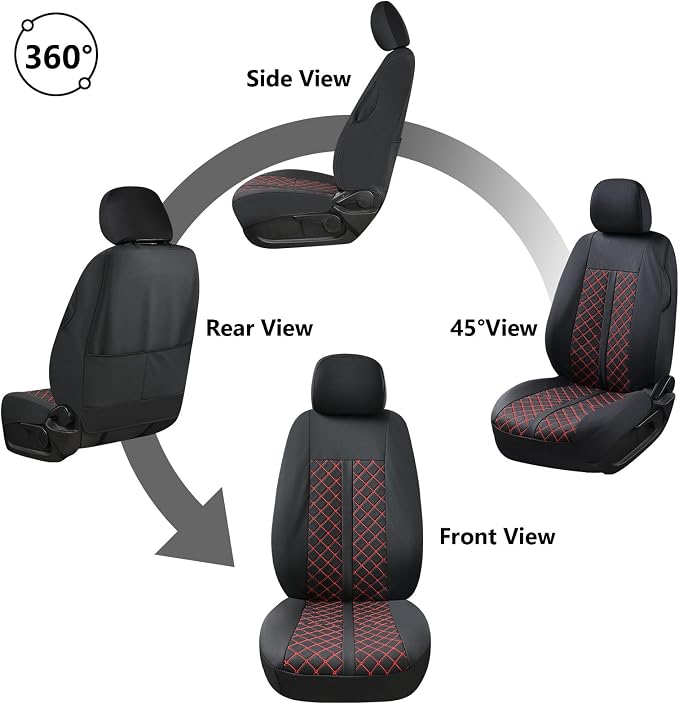 Truckiipa Toyota Tacoma Front Seat Covers, Waterproof Leather Seat Cushion Covers Fit for 4th Gen 2024-2026 Toyota Tacoma Double Crew Cab SR SR5 Limited TRD Sport/Off Road, Front Pair, Black&Red