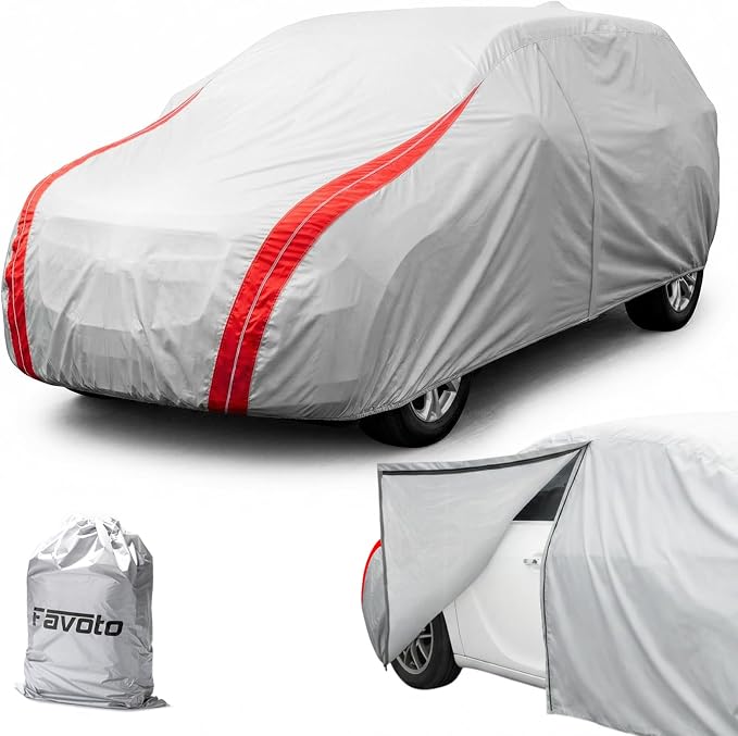 Favoto SUV Car Cover Waterproof Custom Fit for Chevy Equinox (2005-2026) | Heavy Duty Car Cover for Automobiles Outdoor with Reflective Strips All Weather Snow Sun Dust UV Protection