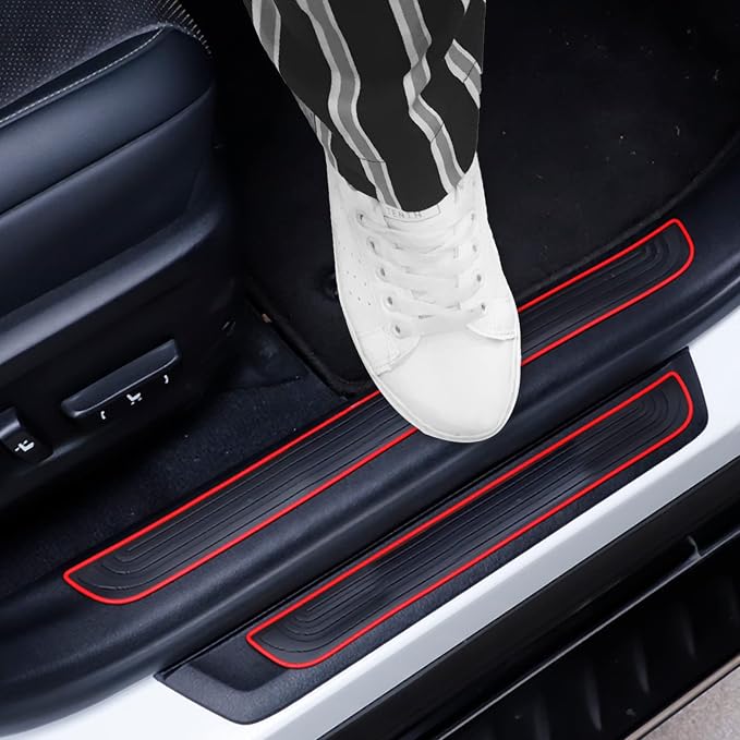 SINGARO Car Door Threshold Protection, 4PCS Door Edge Step Dust Shield Cover, Door Width 23.6x1.96inch Car/SUV Universal Rubber Scratch Resistant Exterior Accessories (Red borde)