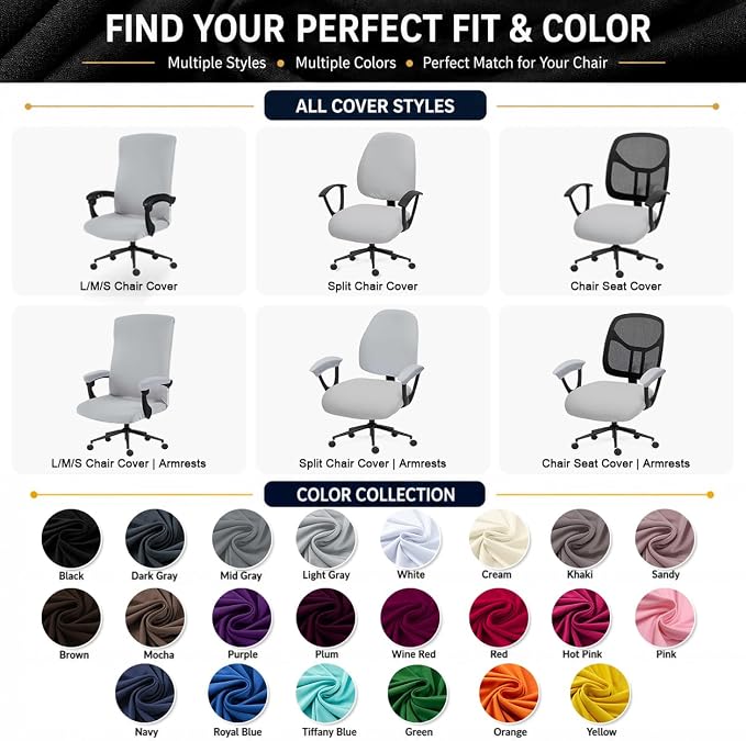 DIVA EN CAMINO DEC Universal Office Chair Cover with Zipper, Stretch Slipcover for Home Office Desk or Boss Chair, Cream