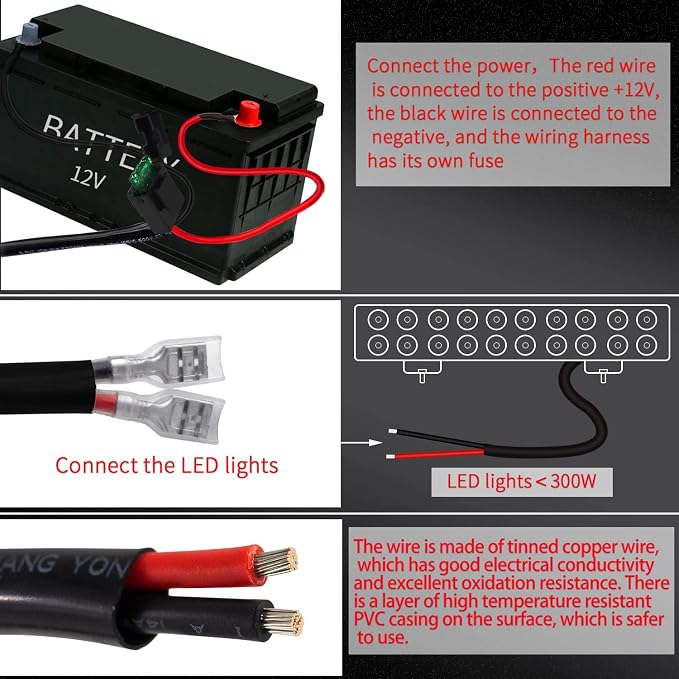 LED Lights Bar Remote Control Wiring Harness Kit 1 Lead DC12V On-Off Switch Power Relay Blade Fuse 14AWG Core Cable Wiring Harness Kit fit for LED Driving Lights Bar
