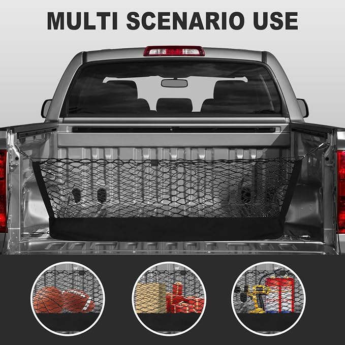 for Chevy Suburban, Cadillac Escalade, GMC Yukon XL Accessories Envelope Style Truck Bed Cargo Net for Pickup Truck Bed - Heavy Duty Carabiners