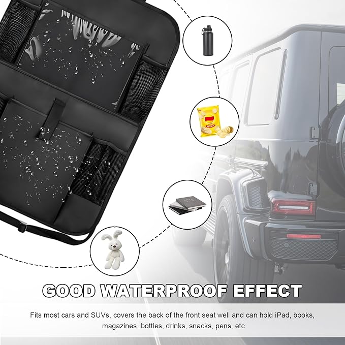 2PCS Car Backseat Organizer, Oxford Car Back Seat Protecter Kick Mat with Touch Screen Tablet Holder, Waterproof Automotive Seatback Storage Bag with Multi Functional Pockets (Large Pocket)