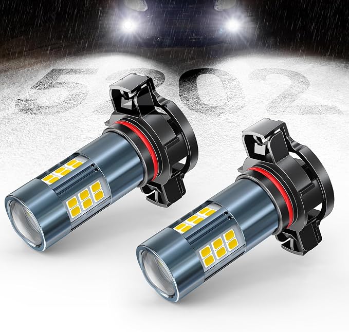 SEALIGHT 5202 LED Fog Lights Bulbs, 5201 PS19W PS24W 9009 5202 LED Bulbs Fog Light Bulbs 1:1 Design, 6000K Xenon White 27 SMD Chips 360-Degree Illumination Fog Lights LED for Car Truck, Pack of 2