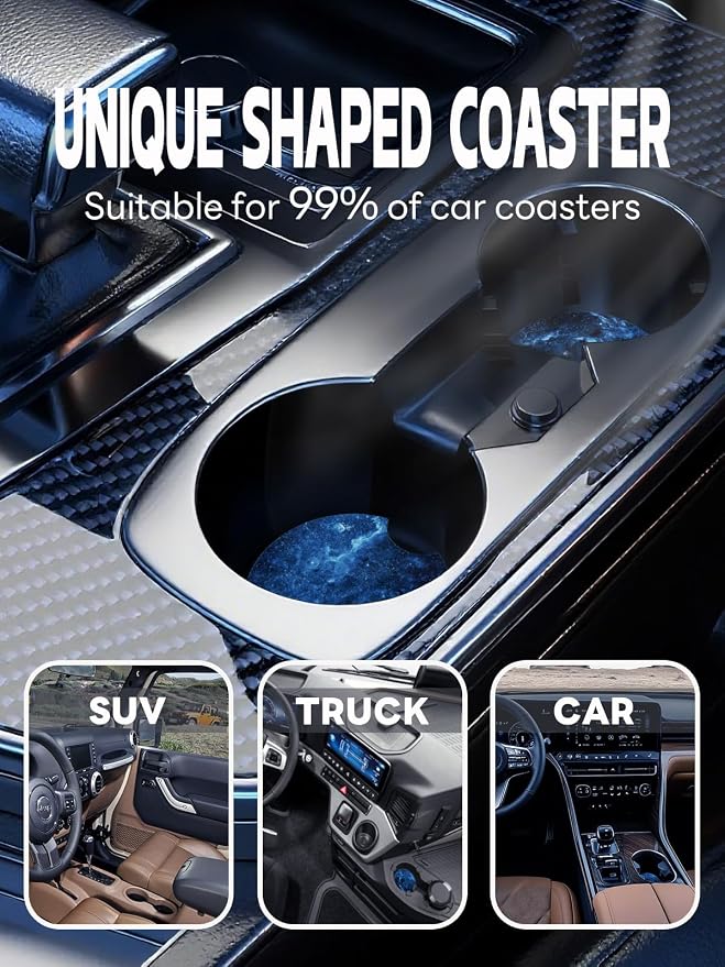 WOCOCN Car Coasters,Cup Holder Coasters for Car,2.75inch Anti Slip and Absorbent,Cute Automotive Interior Accessories for Cup Holder,Pack of 2 (Blue Sky-2)