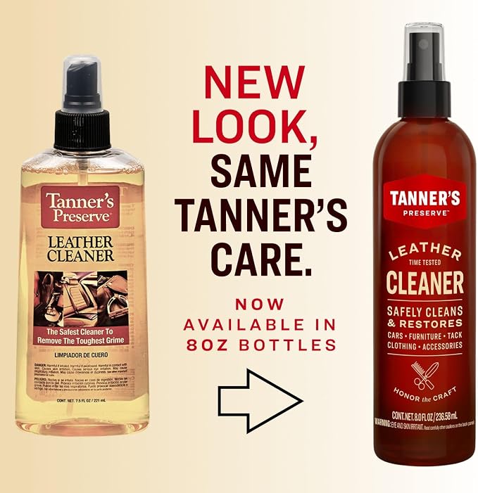 Tanner's Preserve Leather Cleaner, Cleans & Restores Finished Leather, Use for Cars & Interiors, Couches & Furniture, Saddles & More, 8 Fl Oz