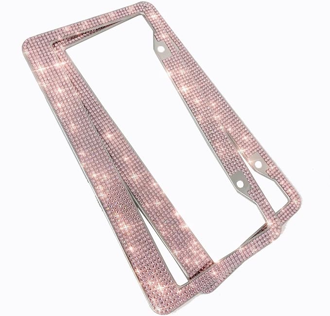 Bling License Plate Frames with High End Ribbon Gift Box,2 Pack Rhinestone License Plate Frame,Handcrafted Crystal Premium Stainless Steel Bling License Plate Frame for Women,Party,Birthday,Xmas Gift