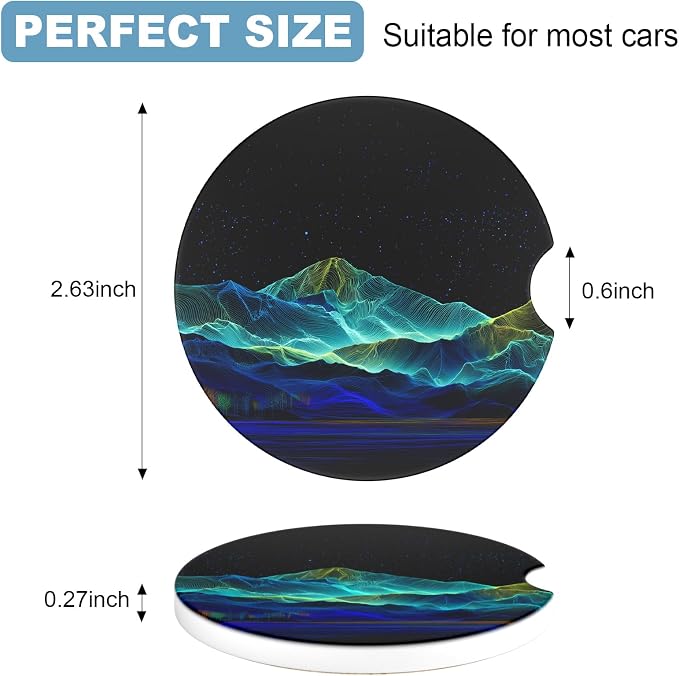 2 Pack Car Cup Holder Coaster, 2.63 inch Anti Slip Insert Absorbent Ceramic Car Coaster with Cork Base and Finger Notch, Cute Car Accessories Interior for Women, Cute Car Coasters.