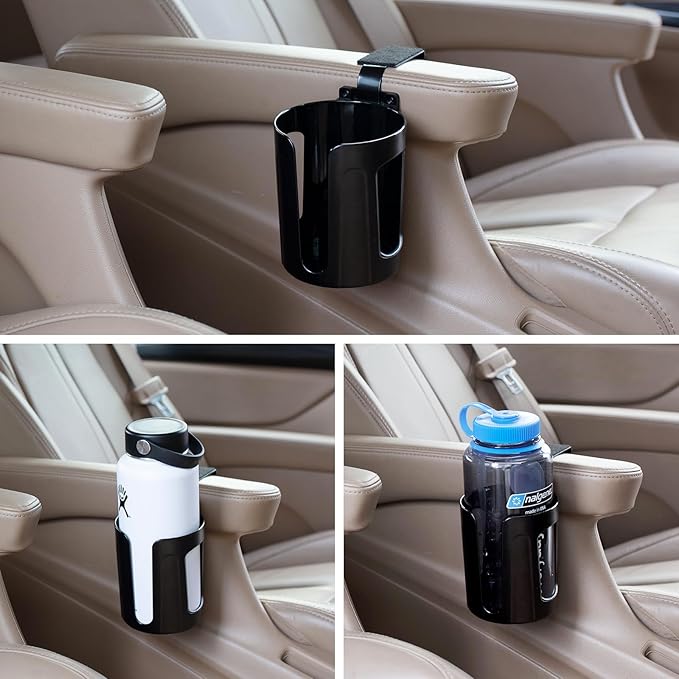 LITTLEMOLE 2PCS Large Car Door Cup Holder, Vehicle Armrest Cup Holder for Almost Any Size Bottle or Can | Shockproof, Scratchproof, Doesn't Scratch Tint, Holds Large 8-40 oz. Bottles, Mugs and Other Big Drinks in 3.15"-3.93"