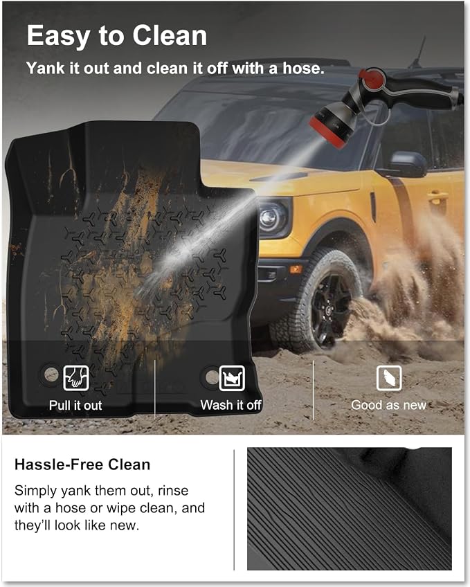 Kiwi Master Floor Mats for 2021-2026 Ford Bronco Sport | OEM Replacement MP1Z-7813300-AA, Custom Fit, All Weather Car Mats, Heavy Duty TPE Floor Liners, Front & Rear 2 Row Set, Black