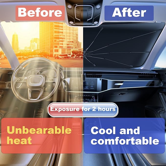 Windshield Sun Shade 2025 Car Accessories 100% Blackout Car Front Windsow Shades Umbrella Automotive Sun Visor Block Heat Insulation Protection (Pink Eyes)
