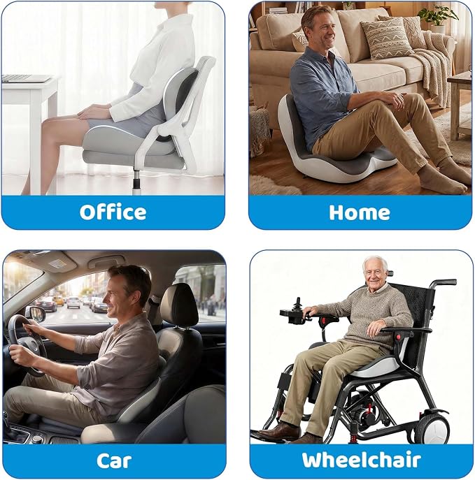 Memory Foma Car Seat Cushion Reducing Sciatica Pressure, Truck Driver Long Sitting Hemorrhoid Pillow, Thick Ergonomic Non Slip Wheelchair Cushions, Comfort Office Home Chair Back Cushion