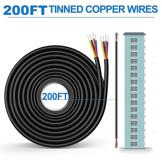 NAOEVO 16 Gauge Wire 4 Conductor Electrical Wire, 16 AWG Stranded PVC Cord, 12V Low Voltage/Tinned Copper/Flexible Cable for Automotive Wiring, Lamp Cord, Marine Cable (200FT)
