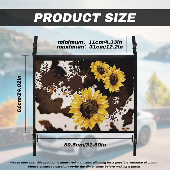 Dreaweet Brown Cow Print Car Ceiling Cargo Net Storage Net,Sunflower Car Accessories Interior Vehicle Cargo Net for Car with Zipper Road Trip Essentials Car Organizer Hanging on Car Truck SUV Roof