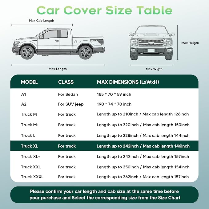 Cartist Hail Protector Car Cover for Truck Waterproof All Weather, Heavy Duty Outdoor Sun Uv Rain Pickup Cover, Universal Fit for F150,F250,F350,Ram 1500/2500/3500, etc.(Length Up to 242 inch) XL