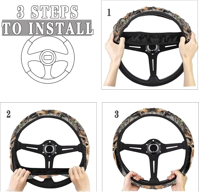 Wanyint Deer Camo Hunting Forest Grey Car Steering Wheel Cover Universal 15 inch Anti-Slip Auto Steering Wheel Protector Car Interior Decor for Women Men