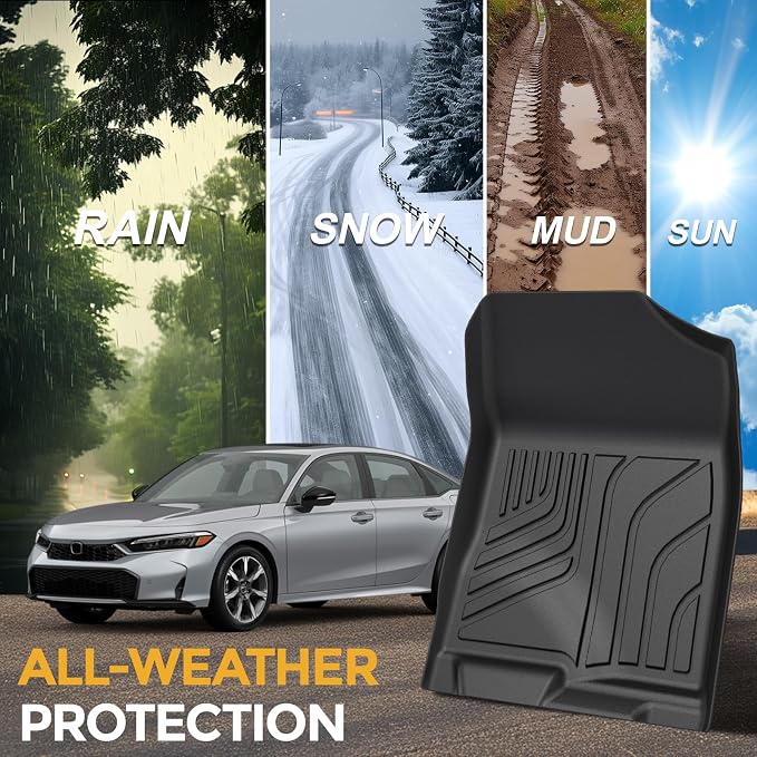 Floor Mats for Honda Civic Sedan 2022-2026, All Weather Floor Mats Trunk Cargo Liner and Door Sill Guards Accessories, Full Coverage Set (Gas Only, Not fit Manual)