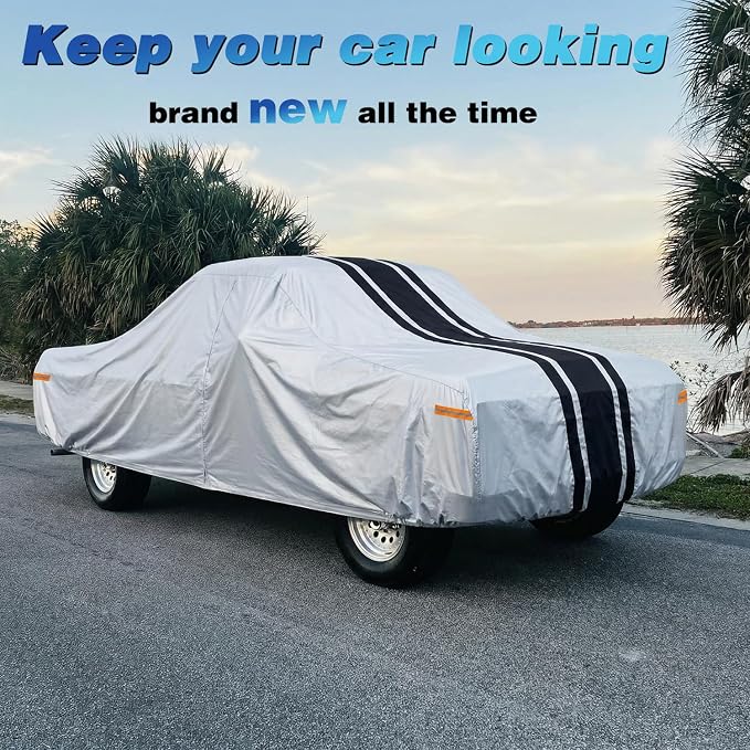 Heavy Duty Truck Cover Waterproof All Weather. Full Outdoor Pickup Sun UV Protection for Most Regular Cab Short Ford F100 Chevy C10 S10 Ram 150 250. (Length Up to 210 inch) M