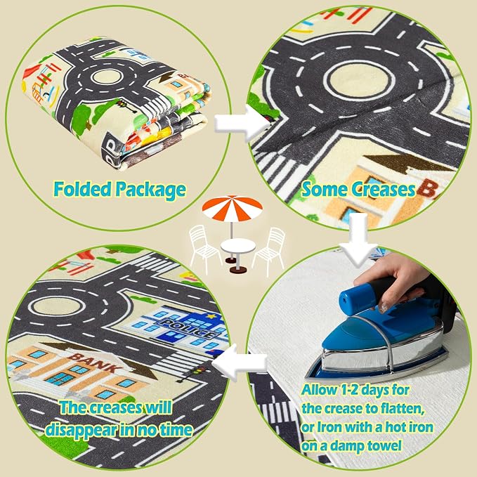 Car Rug Play Mat for Kids Toy Cars, City Road Traffic Playmat for Kid Bedroom, Non-Slip Machine Washable Kids Rugs for Learn and Have Fun 5'x7'/ 60"x84", Beige