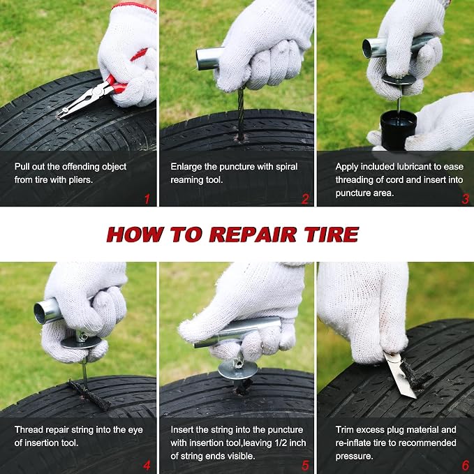 AWELCRAFT 35-Piece Heavy Duty Tire Plug Kit – Professional Flat Tire Repair for Car, Truck, Motorcycle, ATV, SUV – T-Handle Tools, Storage Case – Easy Puncture Repair, No Tire Removal Needed