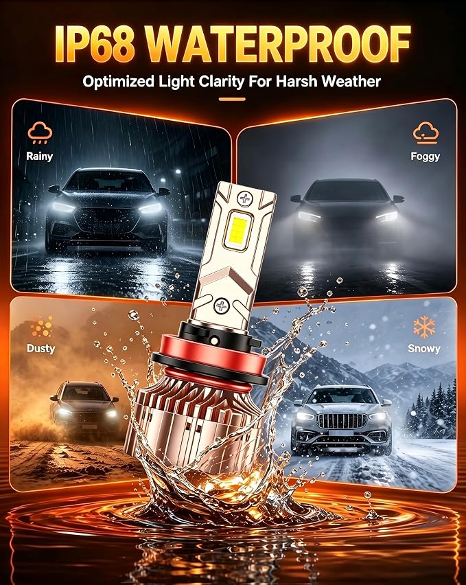 SEALIGHT X6S H11 LED Headlight Bulbs, 15X 84000LM Brightness Light Bulbs, 6000K Cool White with 25000RPM Cool Fan, 5Mins Plug-N-Play, 10-Year Extended Lifespan IP68 Waterproof, Pack of 2