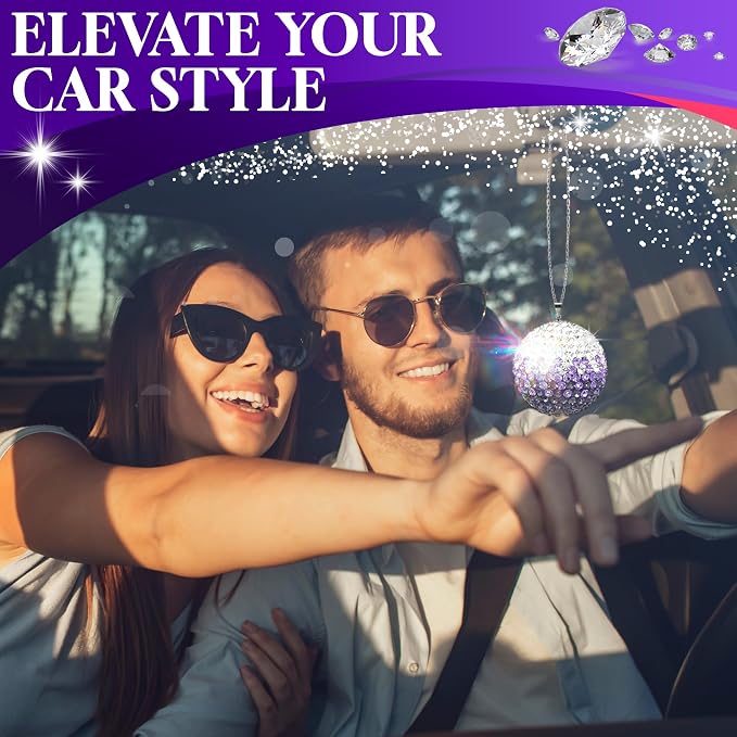 Bling Car Accessories - Elegant 1.37" Crystal Ball Rear View Mirror Charm with Hand-Set Sparkling Rhinestone and 17.7" Long Chain - Bling Rear View Mirror Accessories, Сrystal Сar Hanging Ornament