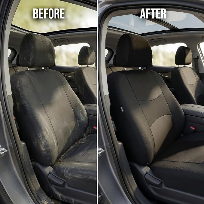 FH Group Car Seat Covers Full Set Cloth - Universal Fit Automotive Seat Covers, Low Back Front Seat Covers, Solid Back Seat Cover, Washable Car Seat Cover For SUV, Sedan And Van Black
