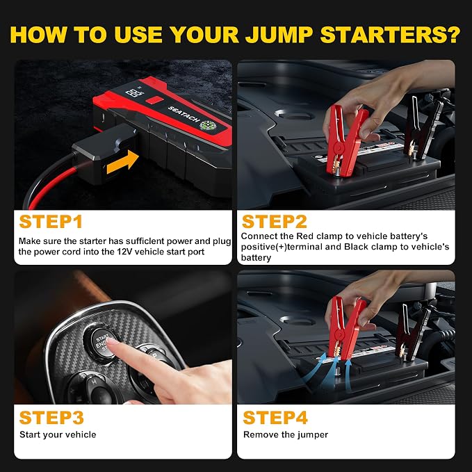 Scatach 3000A Car Battery Jump Starter,12V Jump Starter Battery Pack Portable (up to 9.0L Gasoline and 7.0L Diesel Engine), Jump Box with 3 Modes Flashlight and Jumper Cables