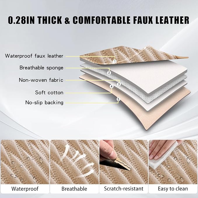 WELLDO Car Seat Covers, 5 Seats, Beige-White | Waterproof, Scratch-Resistant, Breathable & Easy to Clean, Universal Fit for SUV Sedan Truck, Full Set