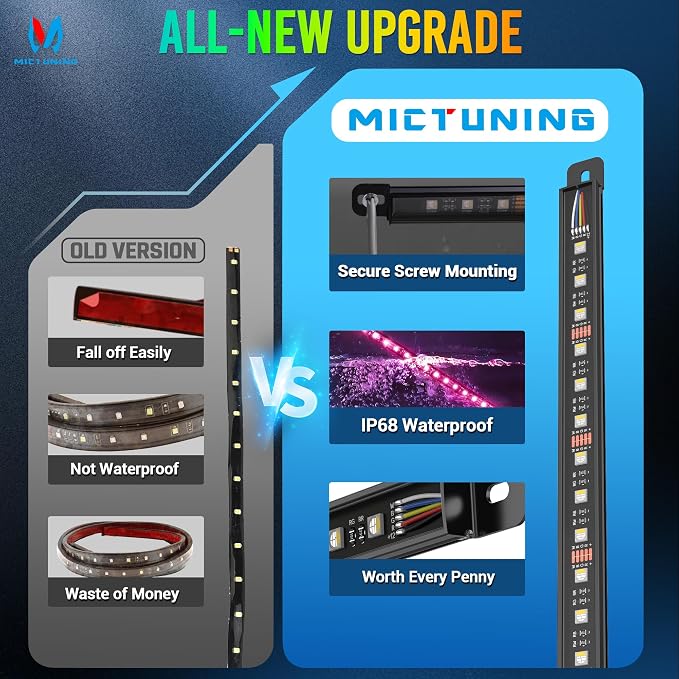 MICTUNING N8 RGBW Aluminum LED Car Underglow Light Kit, Two LED Strip 24 Inch, Can be Expanded