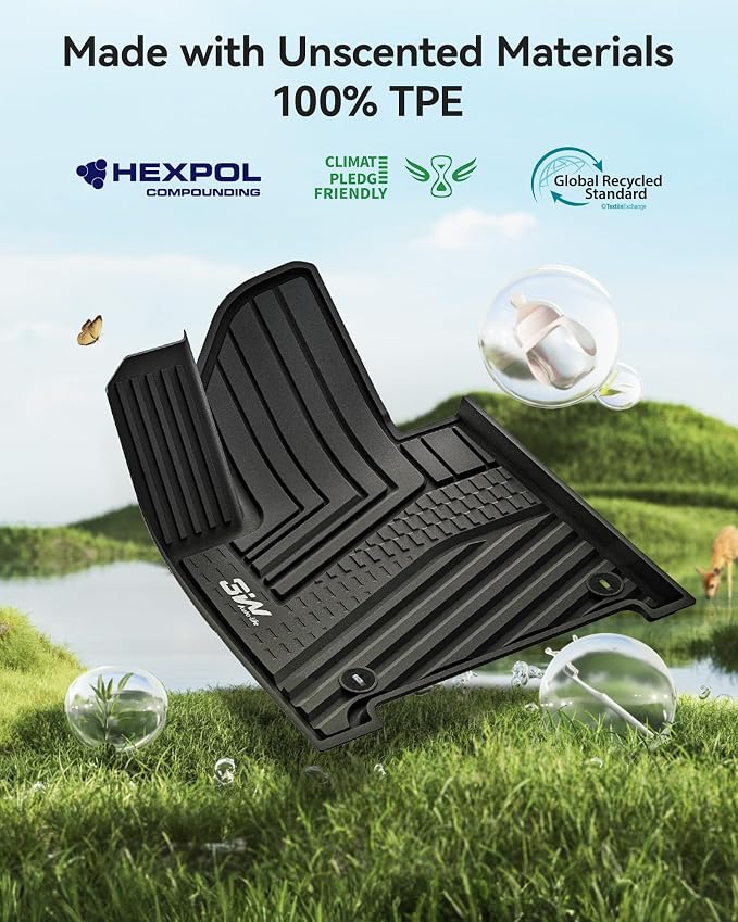 3W Floor Mats & Cargo Liner Fit for Hyundai Santa Fe 2024-2026(only for Hybrid), Full Set Floor Liner TPE All Weather Heavy Duty Car Accessories, Anti-Slip