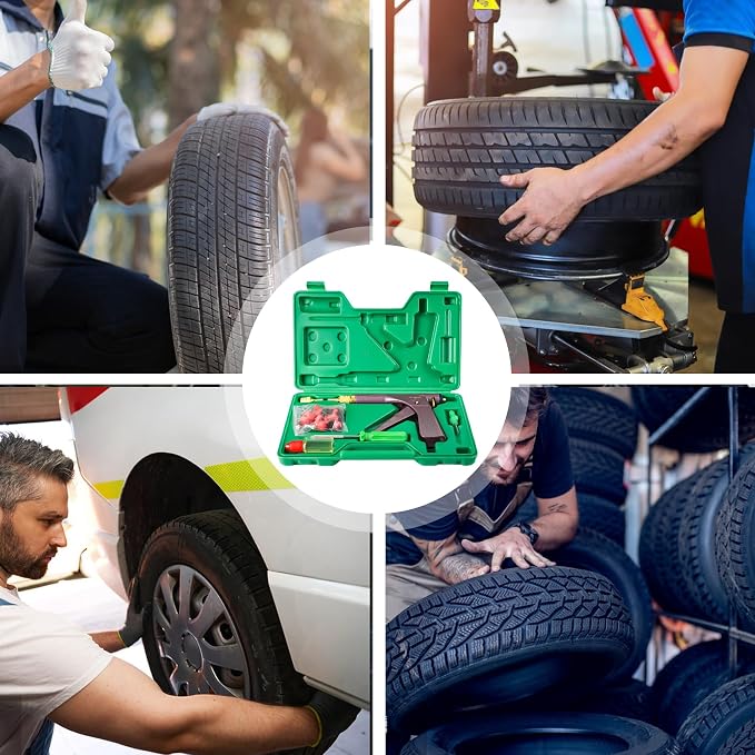 Tire Plug Kit, Tire Repair Kit, Mushroom Tire Plug Kit, Heavy Duty Tire Repair Tools for Tubeless Tires, Complete Set with Plug Gun and More for Truck, ARB, ATV, Tractor, RV, SUV, Trailer