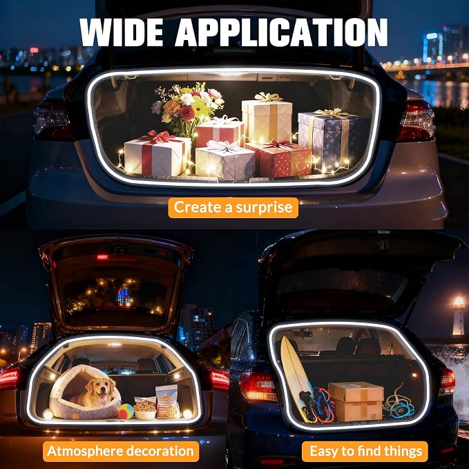 DIBMS 177" Car Trunk LED Light Interior Kit, Starting Streamer Scanning Magnetic Sensing White Ambient Lighting Strip Silicone Waterproof 12V Universal Auto Parts LED Lights for Cars