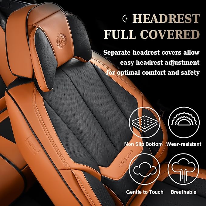 Coverado Car Seat Covers, Seat Covers for Cars, Waterproof Leather Auto Seat Protectors, Leather Car Seat Cushion, Car Interiors Accessories Universal Fit for Most Cars
