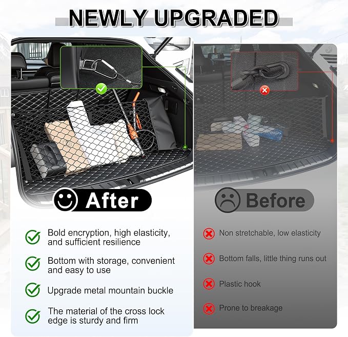 Amiss Truck Bed Cargo Net with Side Organizer, Compatible with Chevy/Chevrolet Equinox 2026 2025 2024-2000 3RS 3LT Activ, Portable Storage for Pickup Cargo and Heavy Duty Hook, Exterior Accessories