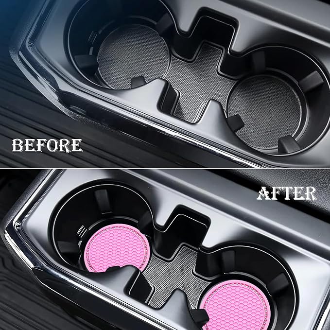 2PCS Bling Cup Holder Coaster, 2.75 Inch Auto Car Cup Holder Insert Coasters, Soft Silicone Anti-Slip Shockproof, Universal Vehicle Interior Accessories for Women Girls (Pink & White)