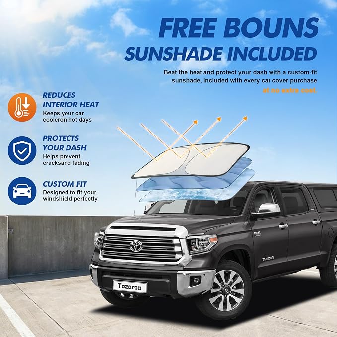 Truck Cover Waterproof All-Weather,Outdoor Full Exterior Pickup Covers for Truck Cover with Camper Shell Topper (211-228 inch),with Windshield Sun Shade,Size T7+ (See Size Chart)