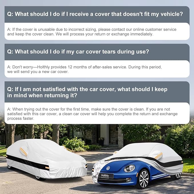 10 Layers Sedan/Coupe Car Cover Custom Fit for Volkswagen Beetle (1938-2019), Waterproof All Weather for Automobiles, Outdoor Full Cover Sun Dust Rain Protection with Cotton. Silver