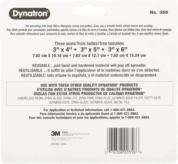3M Dynatron, 358, 1 Pack of 3 Spreaders, 4”, 5” and 6”, Used for Spreading of Fillers, Caulks, Glazes and Putties