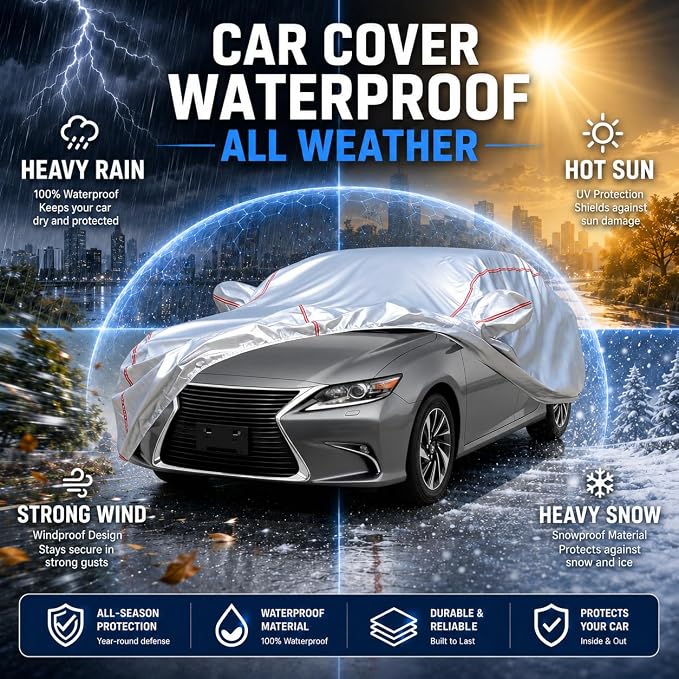 Waterproof All Weather Heavy Duty Vehicle Cover, 360° Underbody Wrap Windproof Design, Quick Install Outdoor Cover,(for Lexus ES 2001-2025)