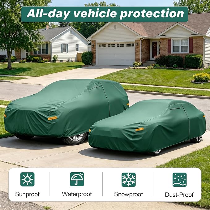 GUNHYI Coupe Car Cover Waterproof All Weather, 16-Layer Heavy Duty Full Exterior Cover with Vents, Driver Door Zipper & Towel, Summer Sun/UV/Rain Protection, Fit Ford Mustang, Chevrolet Camaro etc.