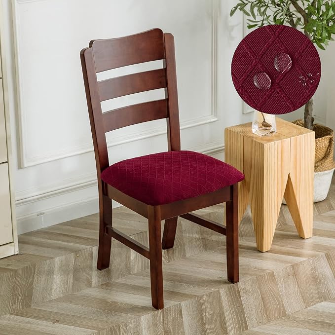 Genina Waterproof Seat Covers for Dining Room Chairs Covers Dining Chair Cover Kitchen Chair Covers (Wine Red, 2 Pcs)