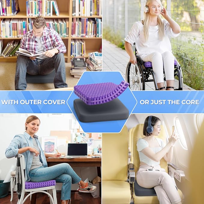 TushGuard Gel Seat Cushion, Enlarged & Thickened Patent Design-Grey | Breathable Cooling Chair Pad, Soft Car Seat Cushion for Wheelchair