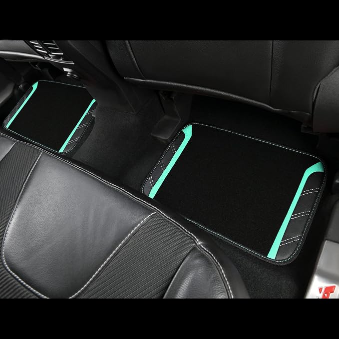 CAR PASS Leather Steering Wheel Cover and Waterproof Car Floor Mats,Microfiber Universal Car Combo Fit for 95% Sedan,SUV,Cars,14.5-15inch Sporty Anti-Slip Safety Comfortable Design(Black&Mint)
