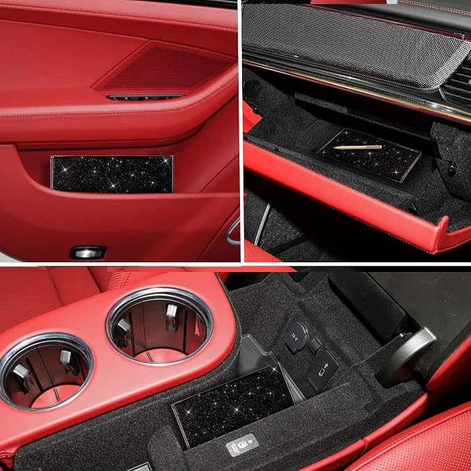 TOURSUIT Car Registration & Insurance Card Holder, Glitter Black | Vehicle License Document Organizer, Glove Box Compartment, Interior Car Accessories, For Women Men