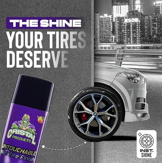 Cristal Products Untouchable Tire Shine Spray – Long-Lasting Wet Tire Finish for Deep Gloss & Protection – Waterproof Tire Shine, Easy Application, Premium Tire Cleaner Shine 8oz (2PK)