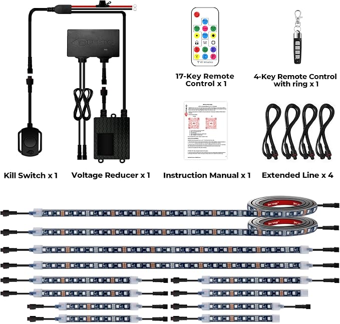 12PCS 12V-72V Golf Cart Lights, RGB Led Underglow Light Kit with 2 Remotes and App Control, Voltage Reducer, Waterproof, Sound Active, Battery Drain Protect Kill Switch Golf Cart Led Lights